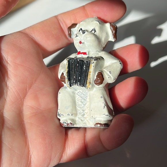 Antique Cast Metal Miniature Dog Playing the Accordion Figurine Toy - Picture 10 of 13
